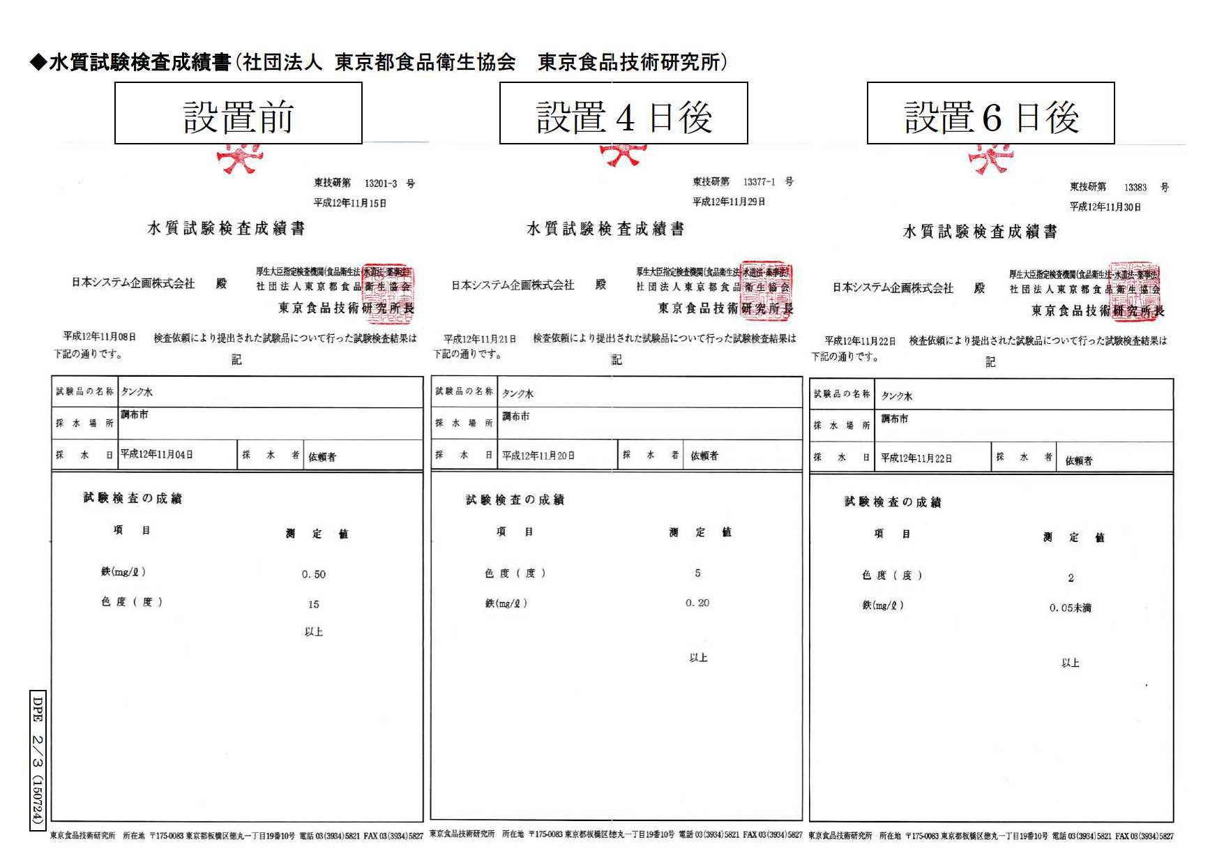 大手DPE工場_水質試験検査成績書